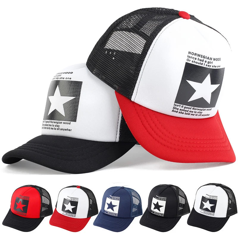 Gorras de moda para hombres y mujeres, gorras de verano transpirables con cierre trasero y estrellas
