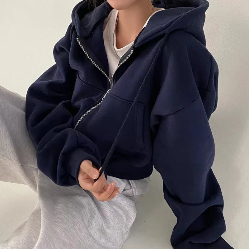 sudadera de mujer nuevo versátil recortado con cremallera ,Sudadera con capucha Mujer