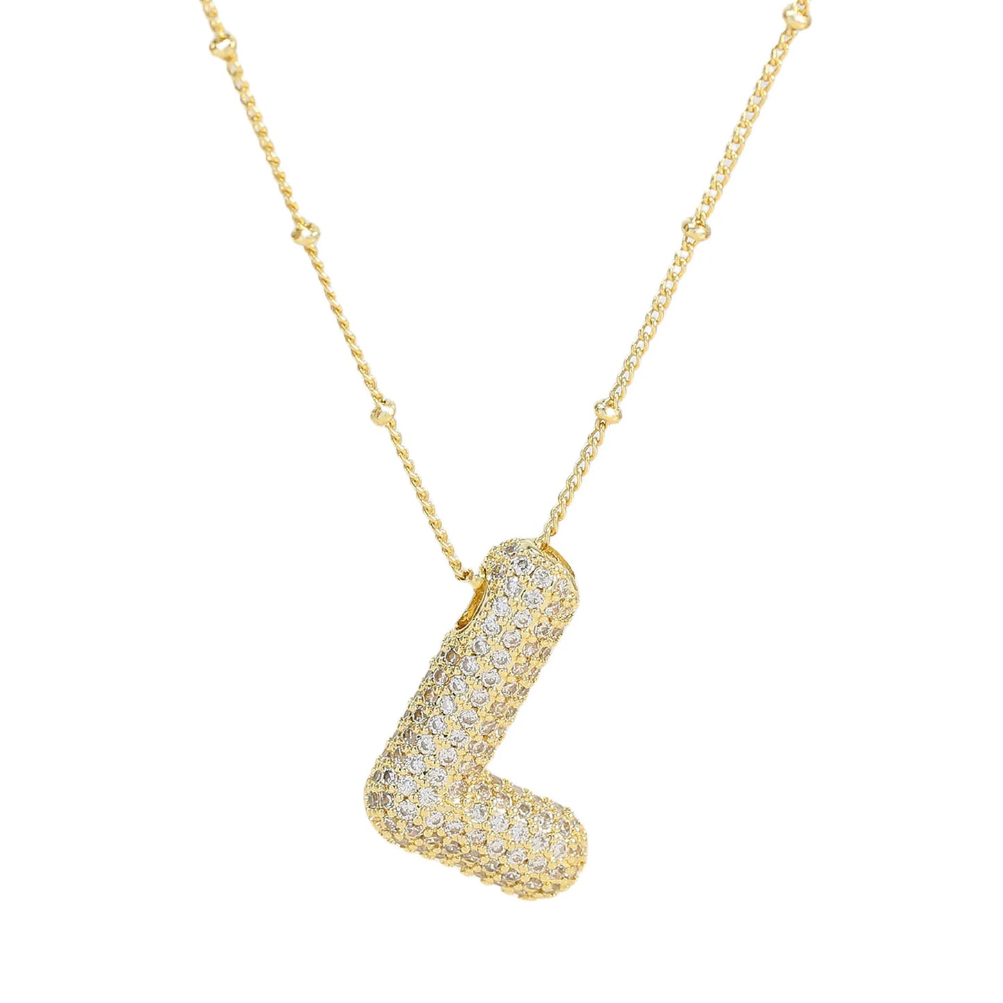Collar con inicial de globo de circonita cúbica, colgante con letra burbuja del alfabeto AZ, chapado en oro y latón, para mujer, joyería de moda