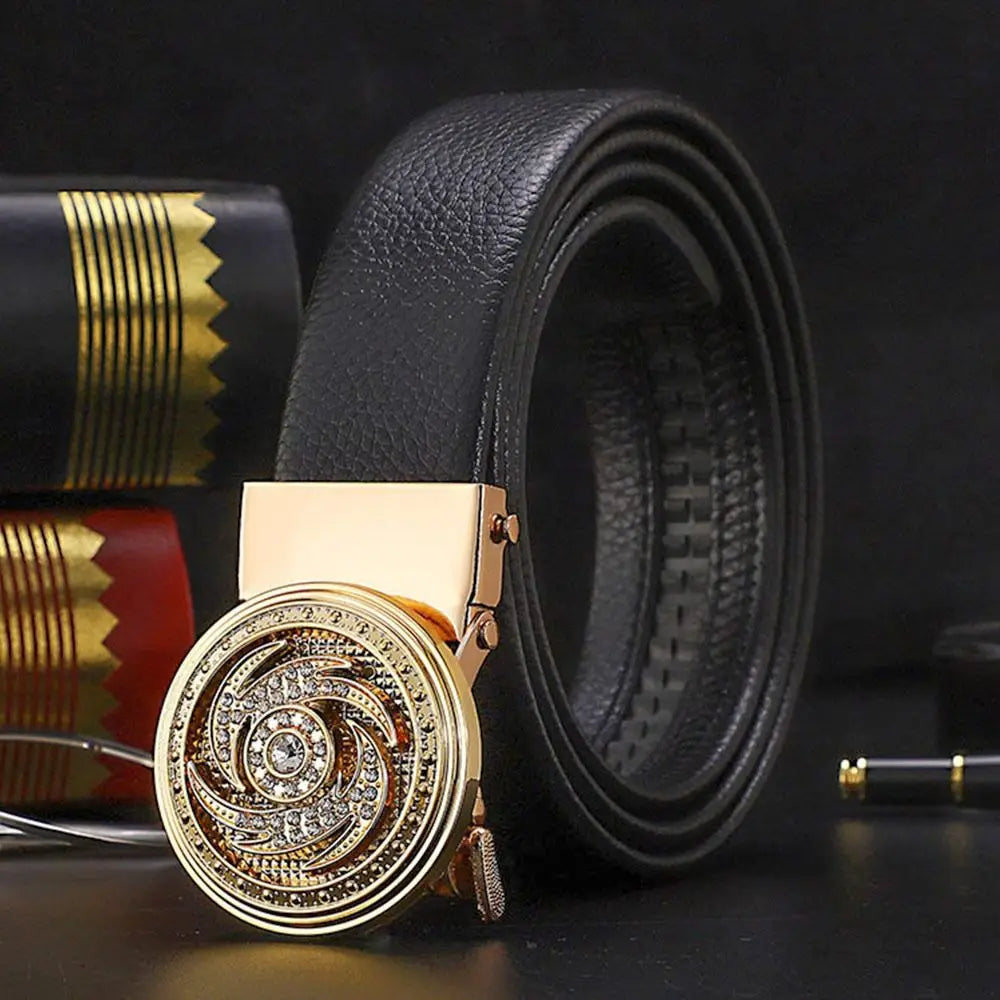 Cinturón para hombre, cinturón de cuero con hebilla automática, cinturón de lujo para hombre, decoración de diamantes de imitación