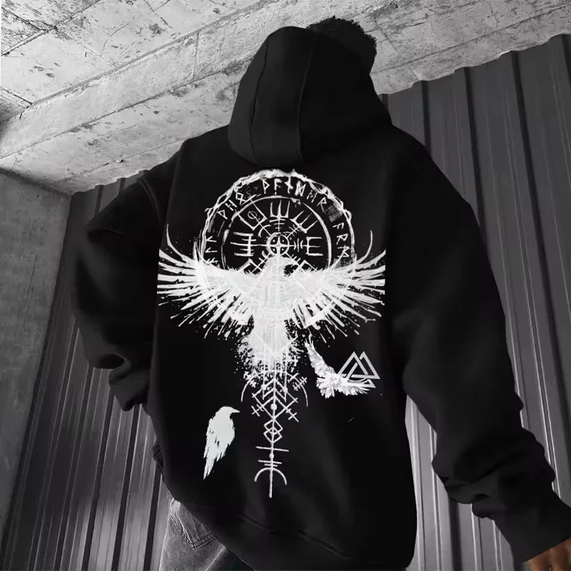 Sudadera con capucha con estampado para hombre, Sudadera con capucha , patrón de águila suelto, deporte fresco, funcional, a la moda