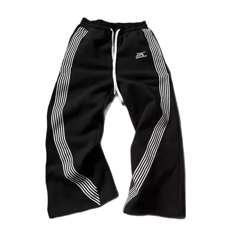 Pantalones deportivos de pierna recta holgados a rayas informales para hombre