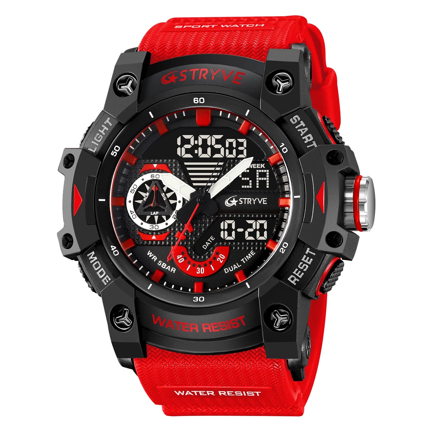 Reloj deportivo electrónico de moda para hombre, resistente a golpes, resistente al agua, con alarma LED y cronómetro
