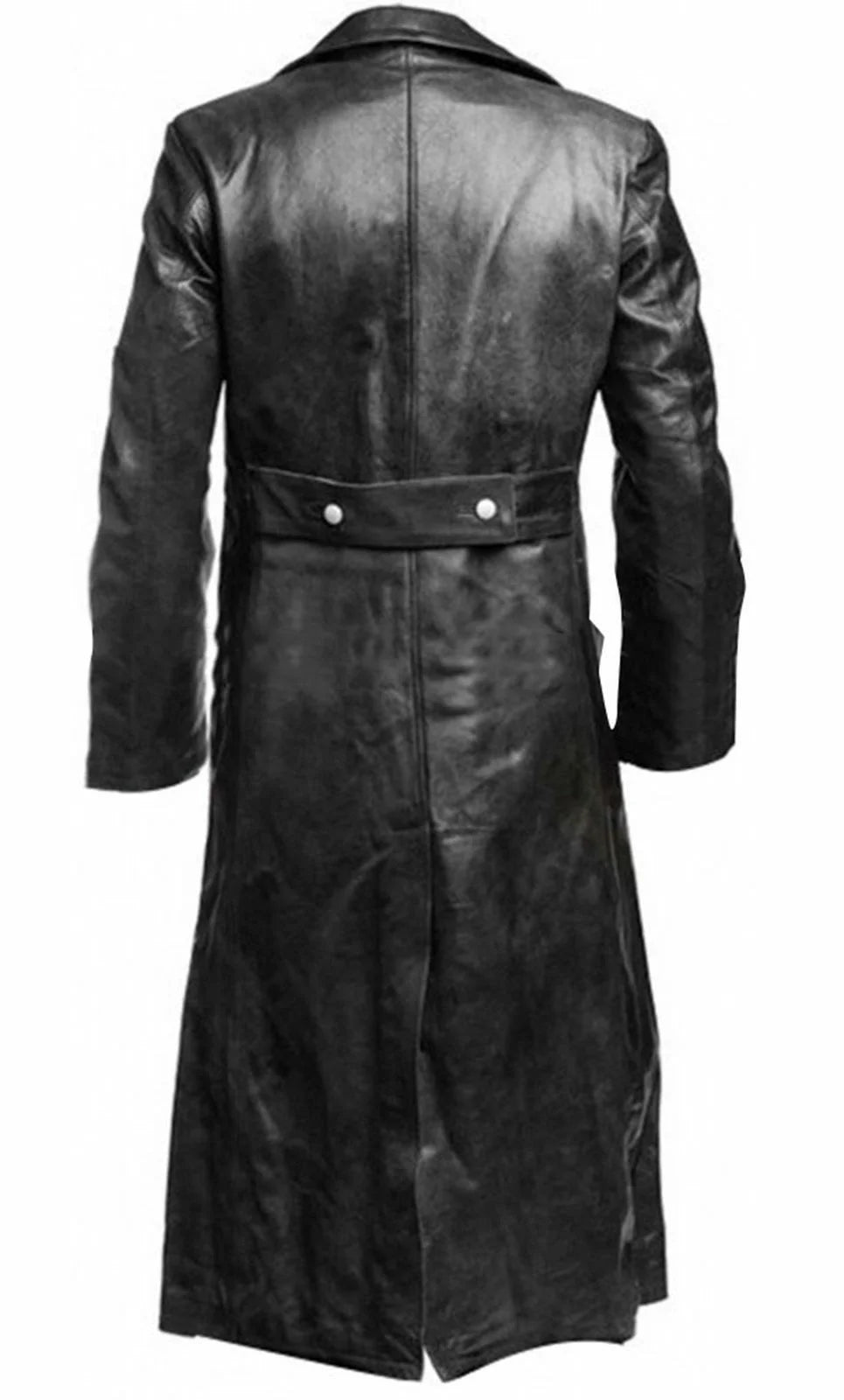 Abrigo de gabardina de cuero negro de oficial de uniforme militar clásico