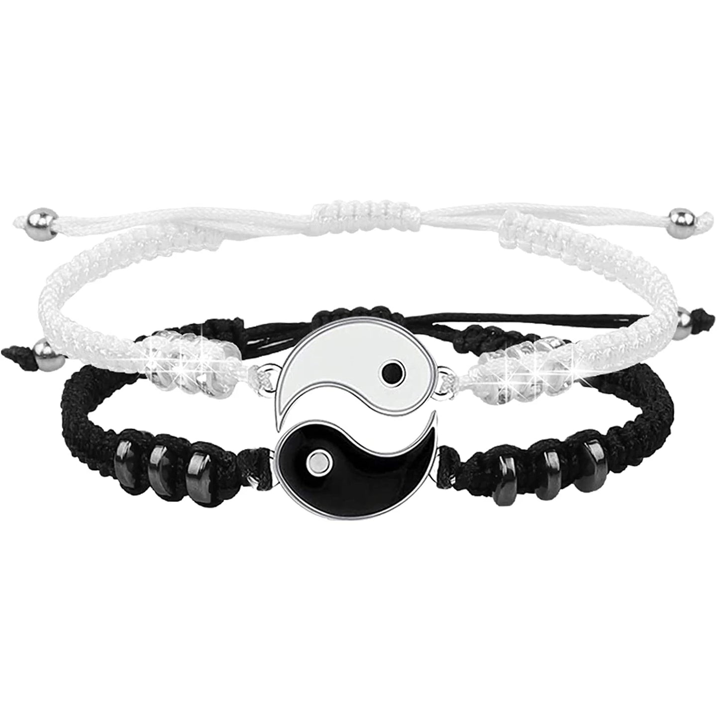 Juego de 2 o 4 pulseras y collares de Tai Chi Yin Yang para parejas, con colgante y cadena trenzada ajustable, a juego, para amantes, gargantilla.