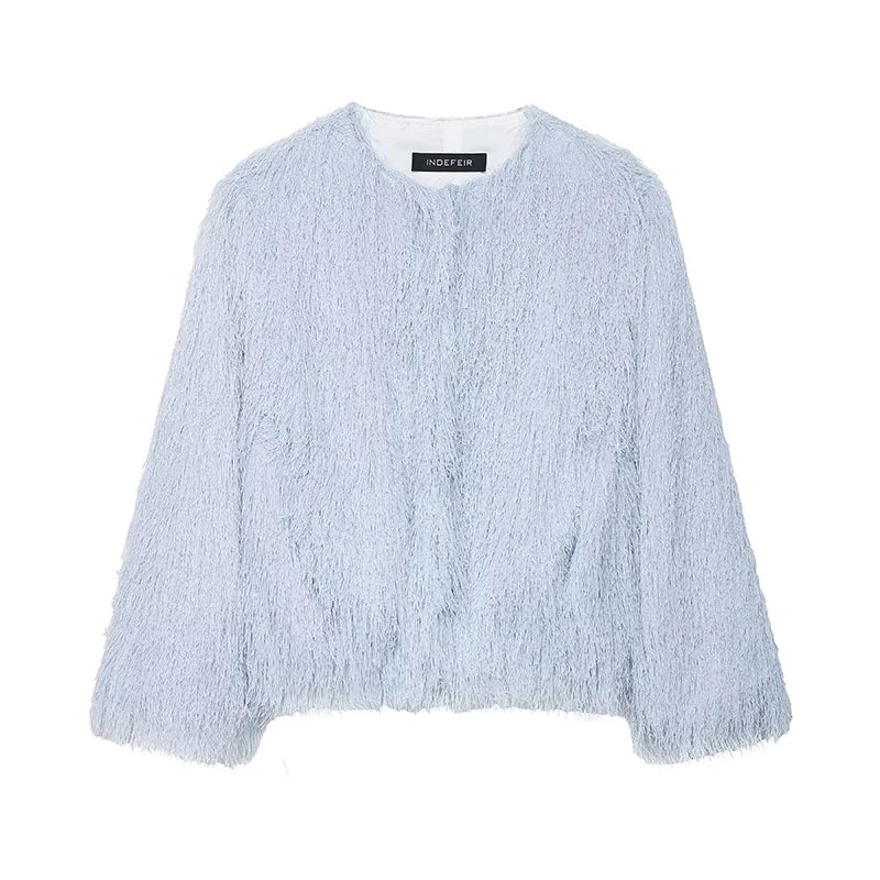 Abrigos cortos con decoración de borlas para mujer, chaquetas con mangas para la muñeca a la moda para mujer, prendas de vestir exteriores informales elegantes para oficina