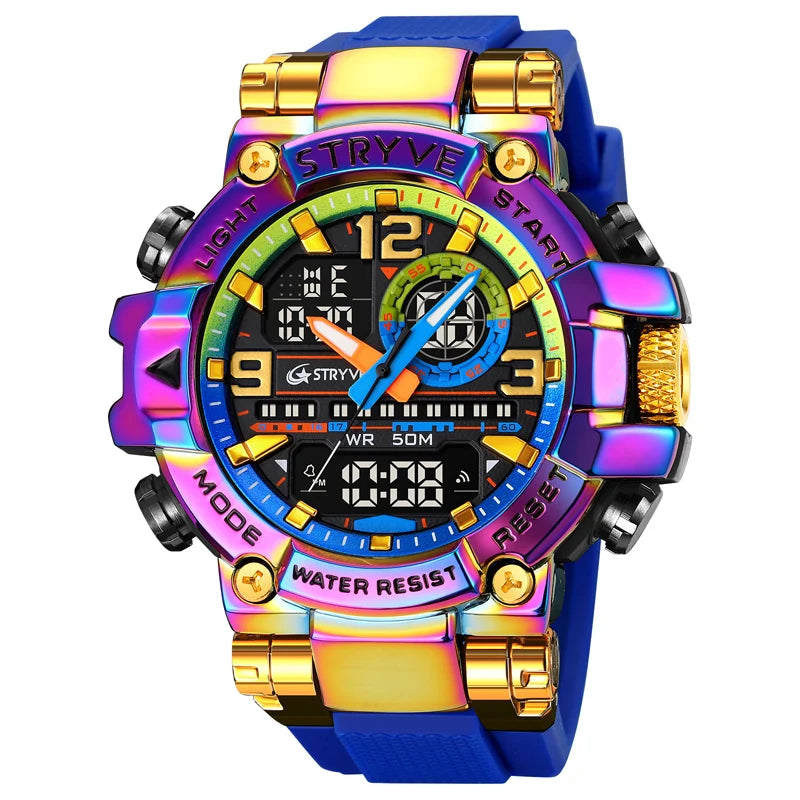 Relojes, reloj de moda para hombre, reloj resistente al agua hasta 5atm para hombre, correa de silicona con movimiento Digital-analógico de alta calidad