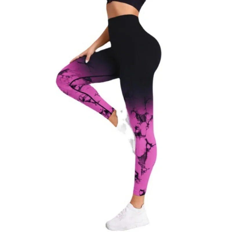 Mallas de Yoga sin costuras para mujer, pantalones deportivos de realce, cintura alta degradada, para gimnasio, entrenamiento, correr