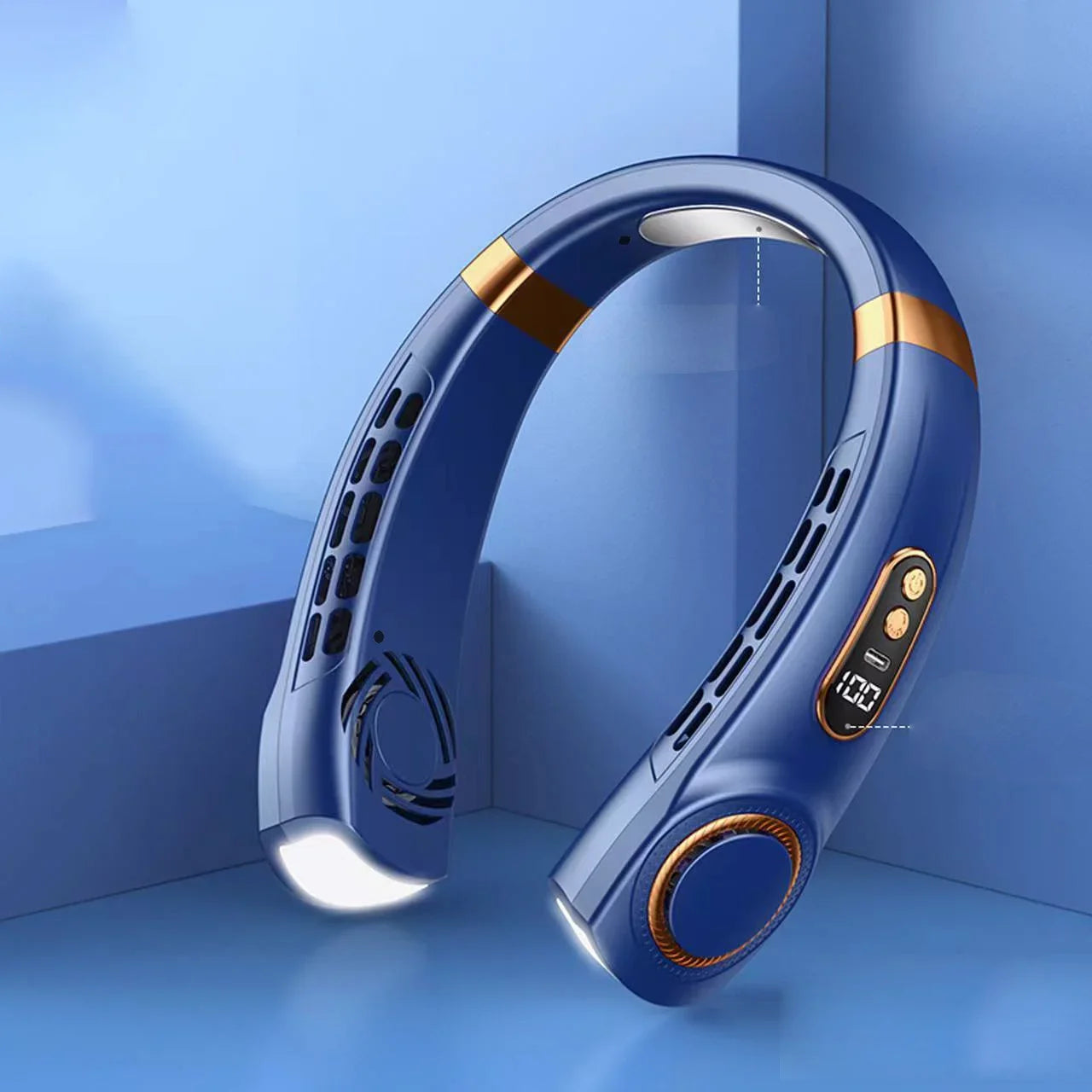 Ventilador de cuello portátil de 5 velecidades, ventilador sin aspas manos libres con 4 placas de enfriamiento LED, ventilador personal, batería de 4000 mAh, recargable por USB