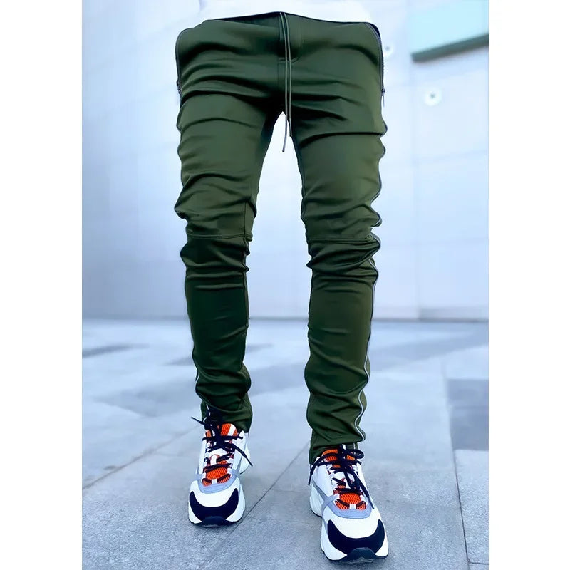 Pantalones Cargo de primavera y otoño para hombre, pantalones informales deportivos de pierna recta reflectantes
