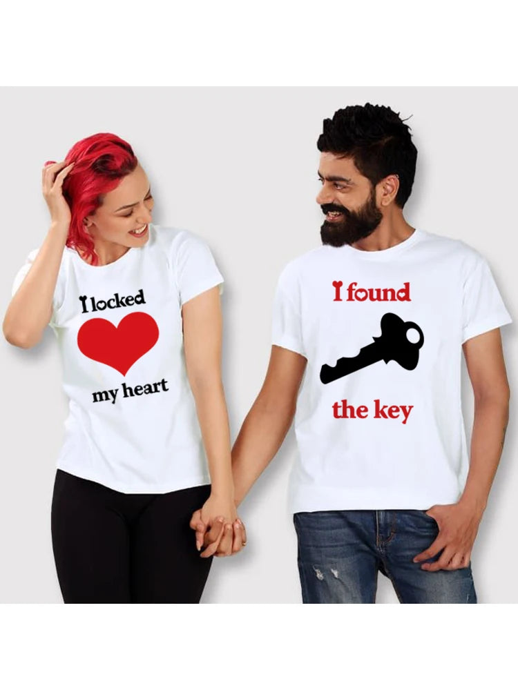Cerré mi corazón, encontré la llave, camiseta de pareja de amantes, camisetas divertidas de verano para hombres y mujeres, camisetas casuales, camisetas para parejas, ropa a juego
