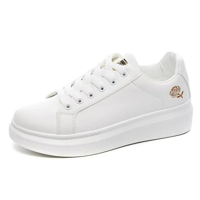 Zapatillas para mujer de deporte informales con cordones y flores bordadas