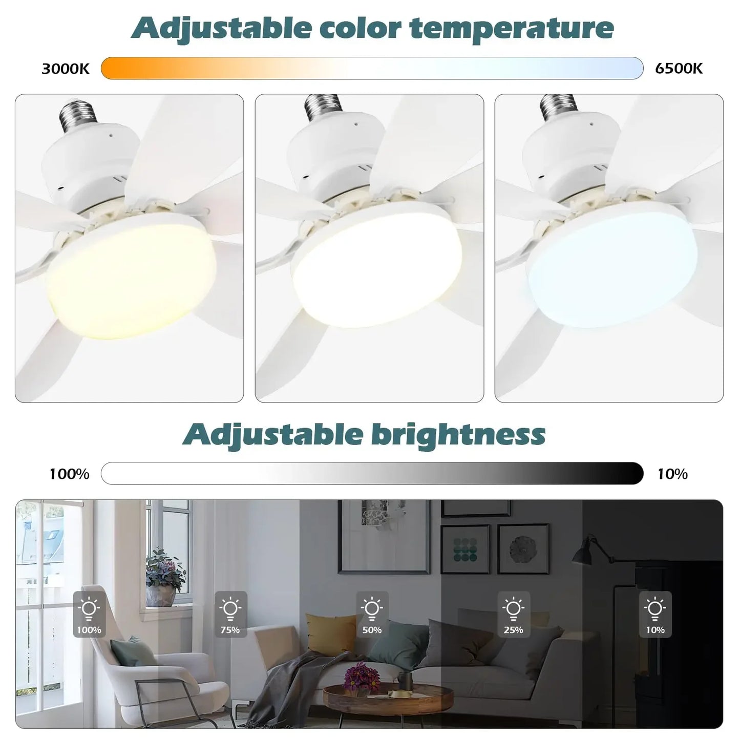 Ventilador de techo LED con control remoto para atenuación, adecuado para sala de estar, estudio, uso doméstico
