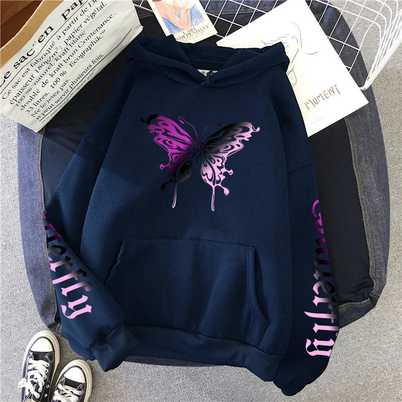 Sudadera con capucha estampado de mariposas para mujer, abrigo informal para todas las estaciones, jersey de moda para uso diario, sudaderas con capucha cómodas para el hogar y al aire libre