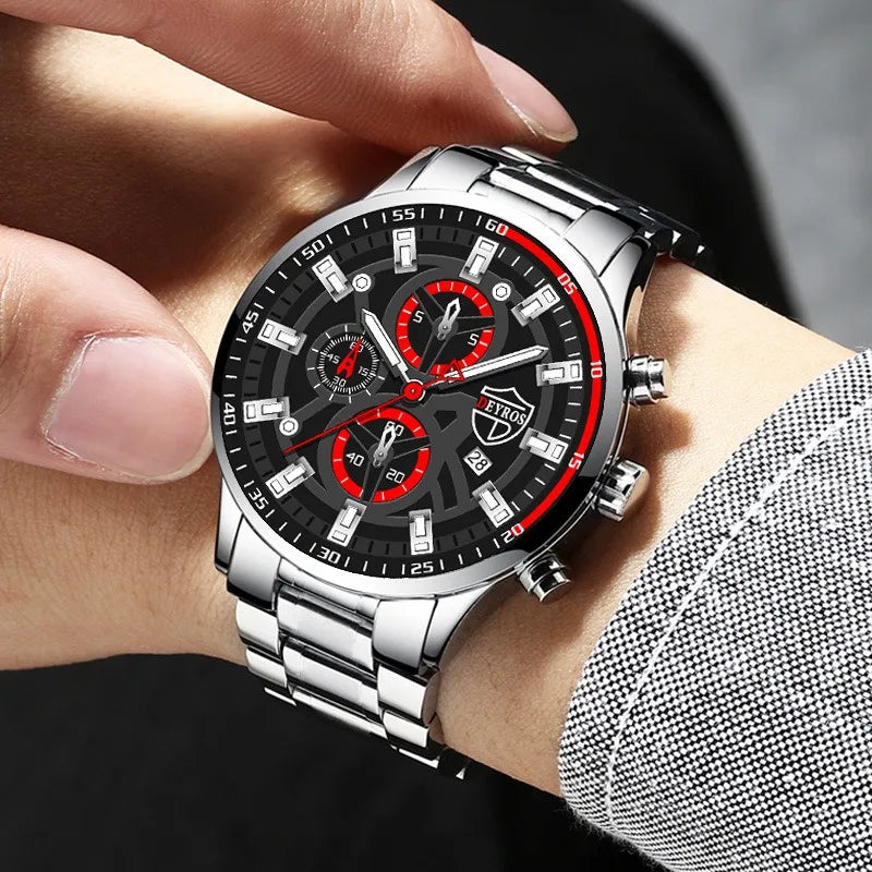 Juego de relojes para hombre, de acero inoxidable, de cuarzo, de lujo, para negocios y ocio.