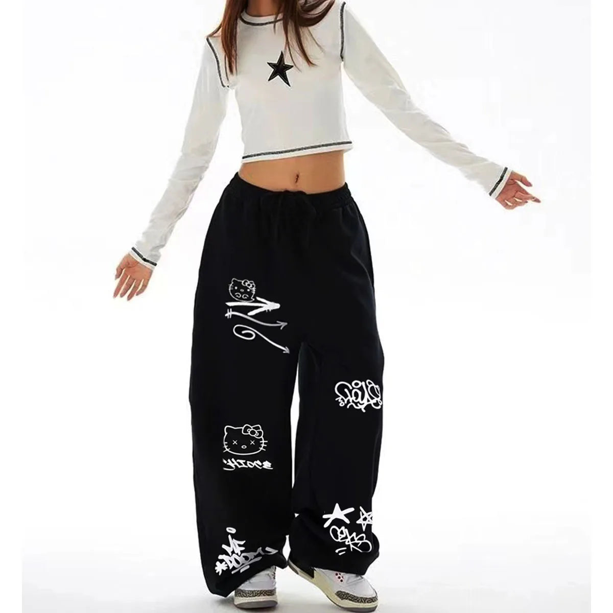 Pantalones deportivos de dopamina rosa roja para mujer, ajuste delgado y suelto, estilo perezoso, pierna ancha