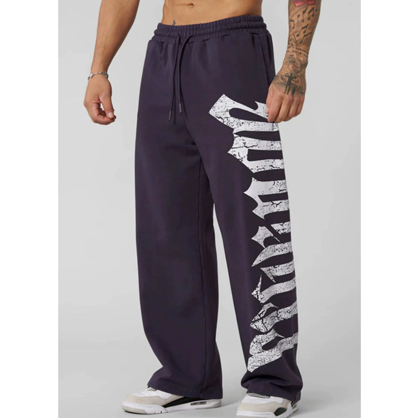 Nuevos pantalones de chándal de moda para jóvenes americanos, pantalones casuales de pierna ancha con estampado de rizo de algodón para correr de anime, pantalones de calle