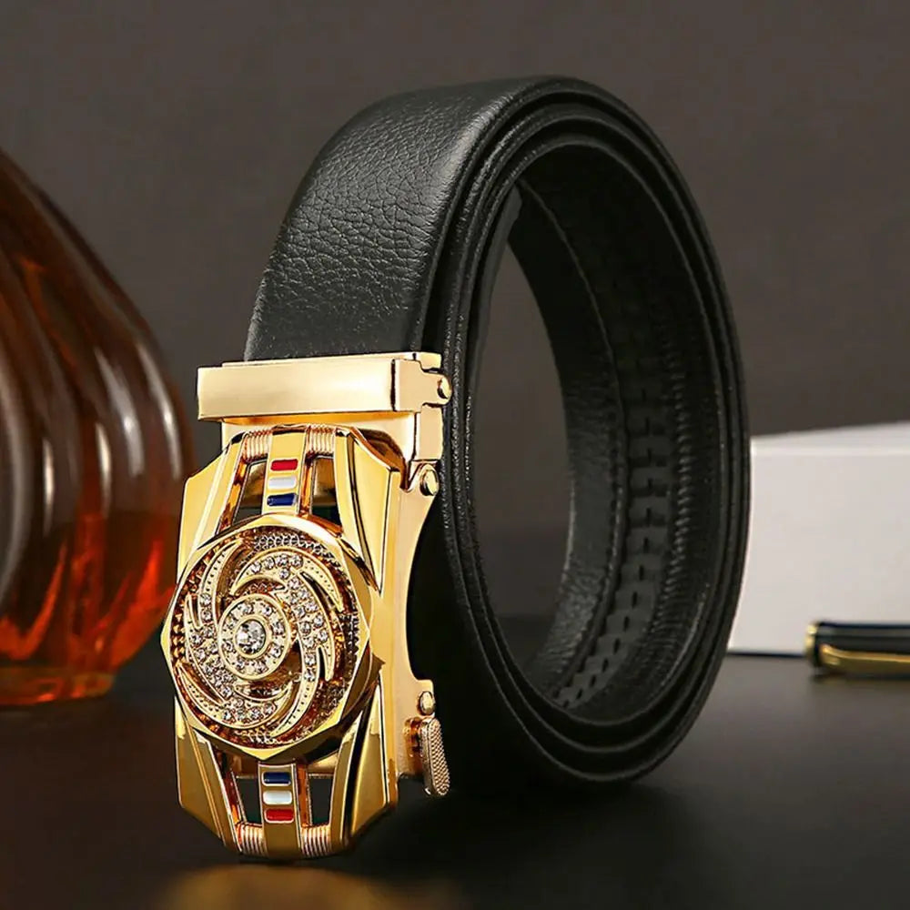 Cinturón para hombre, cinturón de cuero con hebilla automática, cinturón de lujo para hombre, decoración de diamantes de imitación