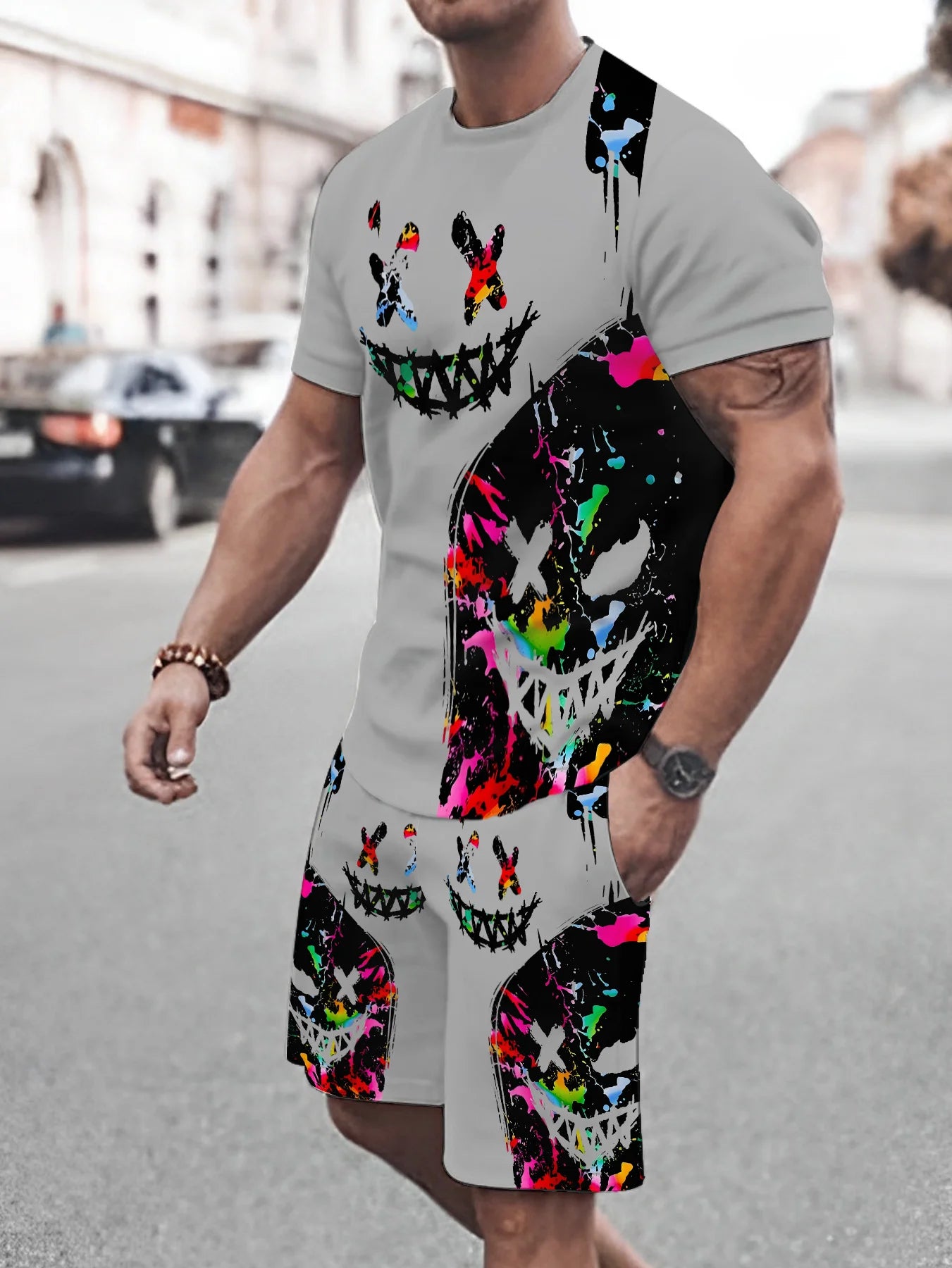 El nuevo traje casual de verano para hombre de impresos en de moda callejera