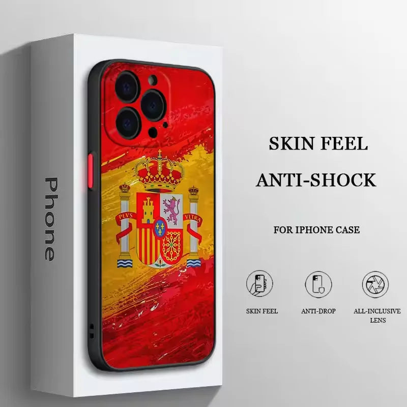 Funda mate transparente con emblema nacional de la bandera española para iPhone 16, 15, 14, 13, 12, 11 Pro, XR, XS Max, 7, 8 Plus, suave, Y2K