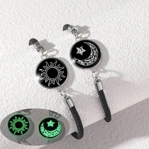 Juego de 2 pulseras de acero inoxidable para parejas, para mujer, amante, sol luminoso, luna, cuerda, amuleto, amistad, novia, fiesta, joyería, regalo