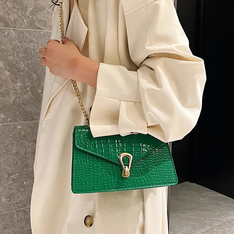 Bolsos de hombro con estampado de cocodrilo para mujer, bolsos de moda con cadenas cuadradas, bolsos cruzados de piel sintética para mujer
