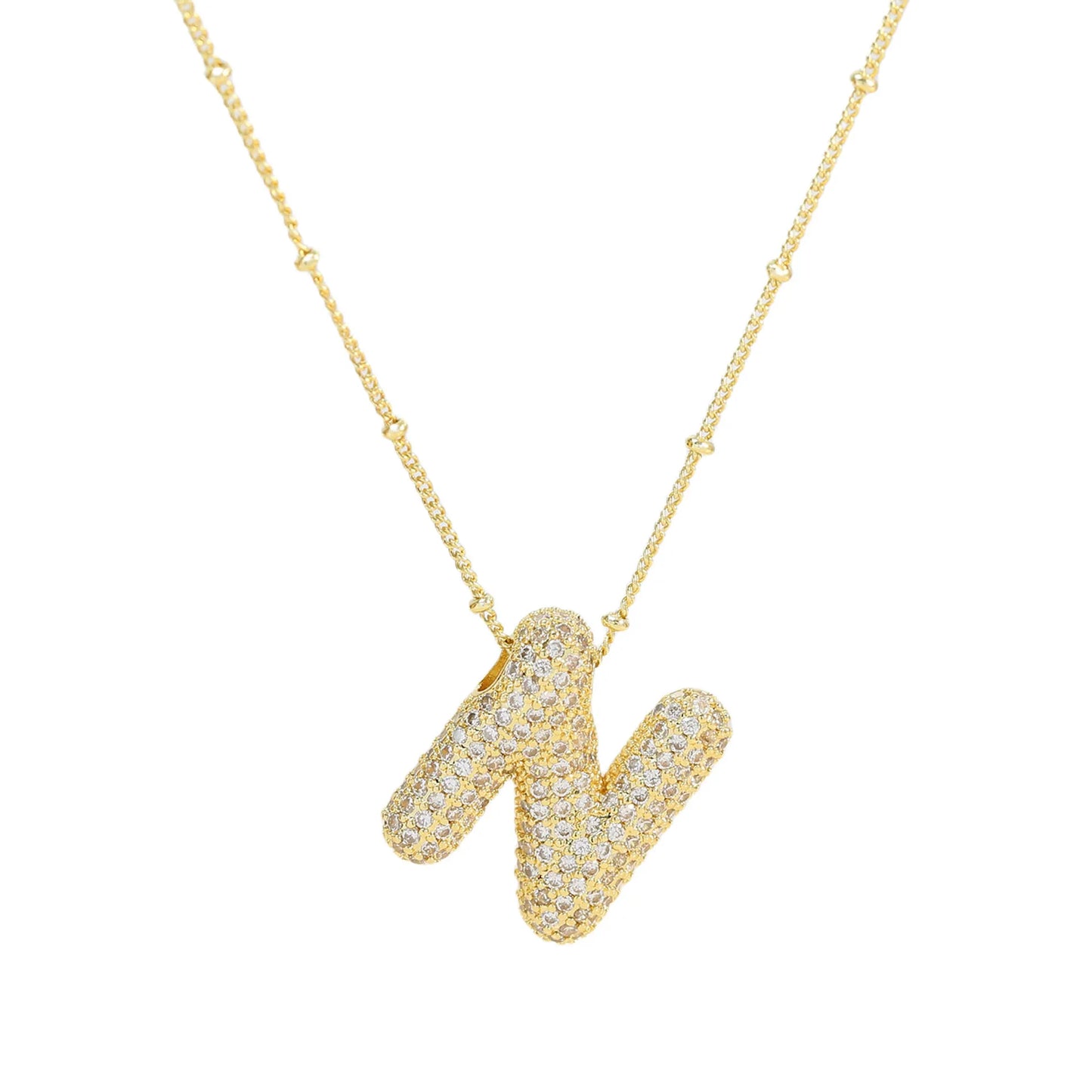 Collar con inicial de globo de circonita cúbica, colgante con letra burbuja del alfabeto AZ, chapado en oro y latón, para mujer, joyería de moda