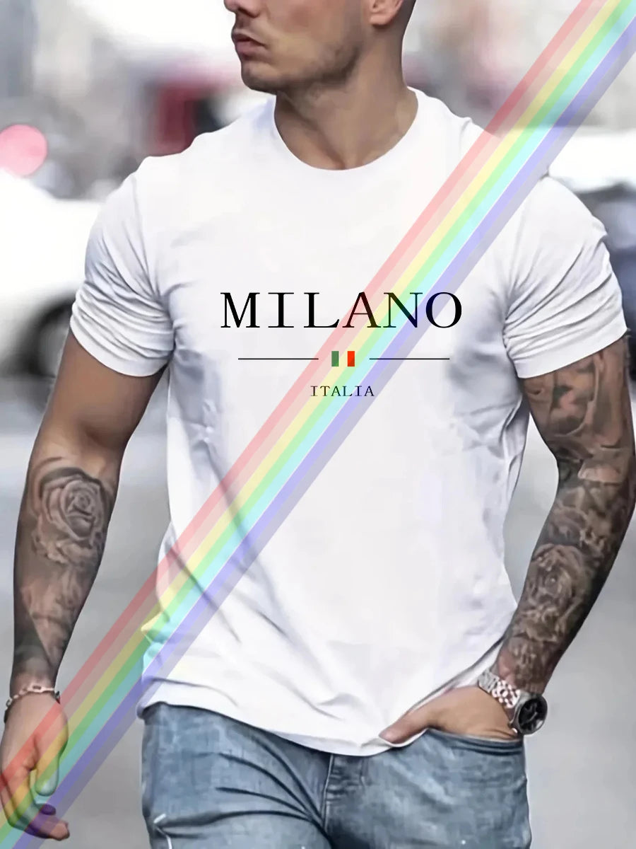Camiseta informal de manga corta de algodón con estampado de letras Milano para hombre y mujer, ropa de verano, moda urbana