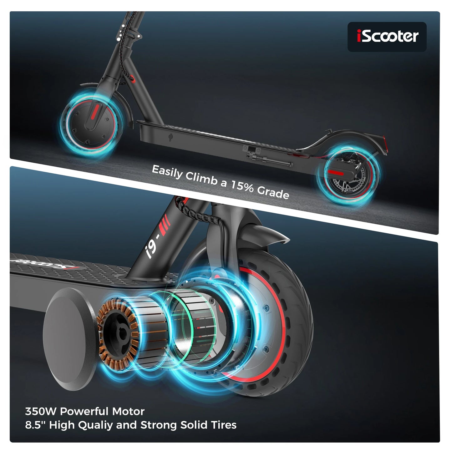 Trottinette électrique iScooter i9 pour adulte, trottinette pliable avec contrôle par application, batterie 7,5 Ah, 30 km/h, 350 W