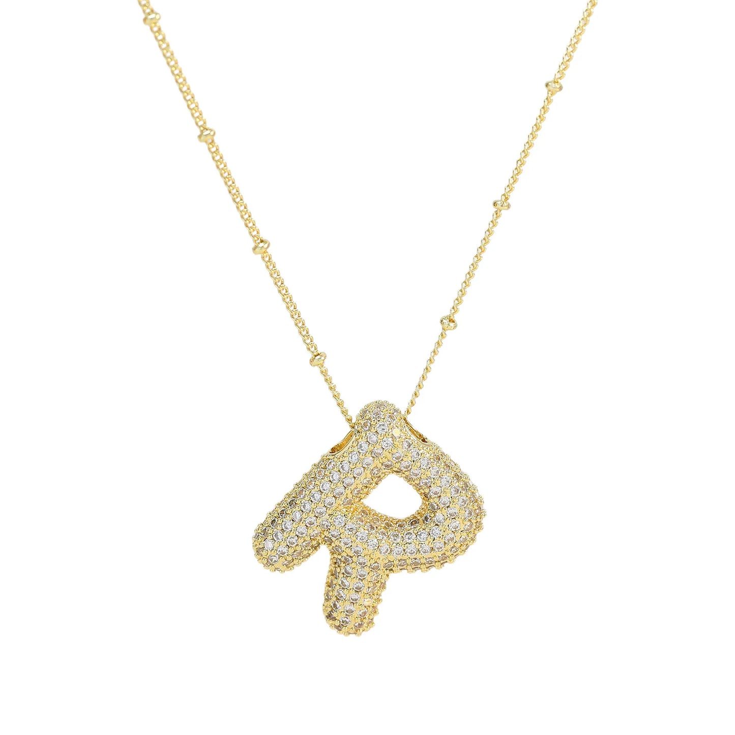Collar con inicial de globo de circonita cúbica, colgante con letra burbuja del alfabeto AZ, chapado en oro y latón, para mujer, joyería de moda