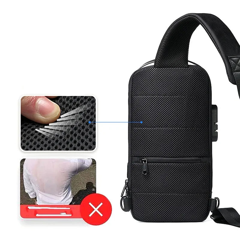 Bolso cruzado con Usb para hombre, bandolera antirrobo, impermeable, Oxford, multifunción, corto, de viaje
