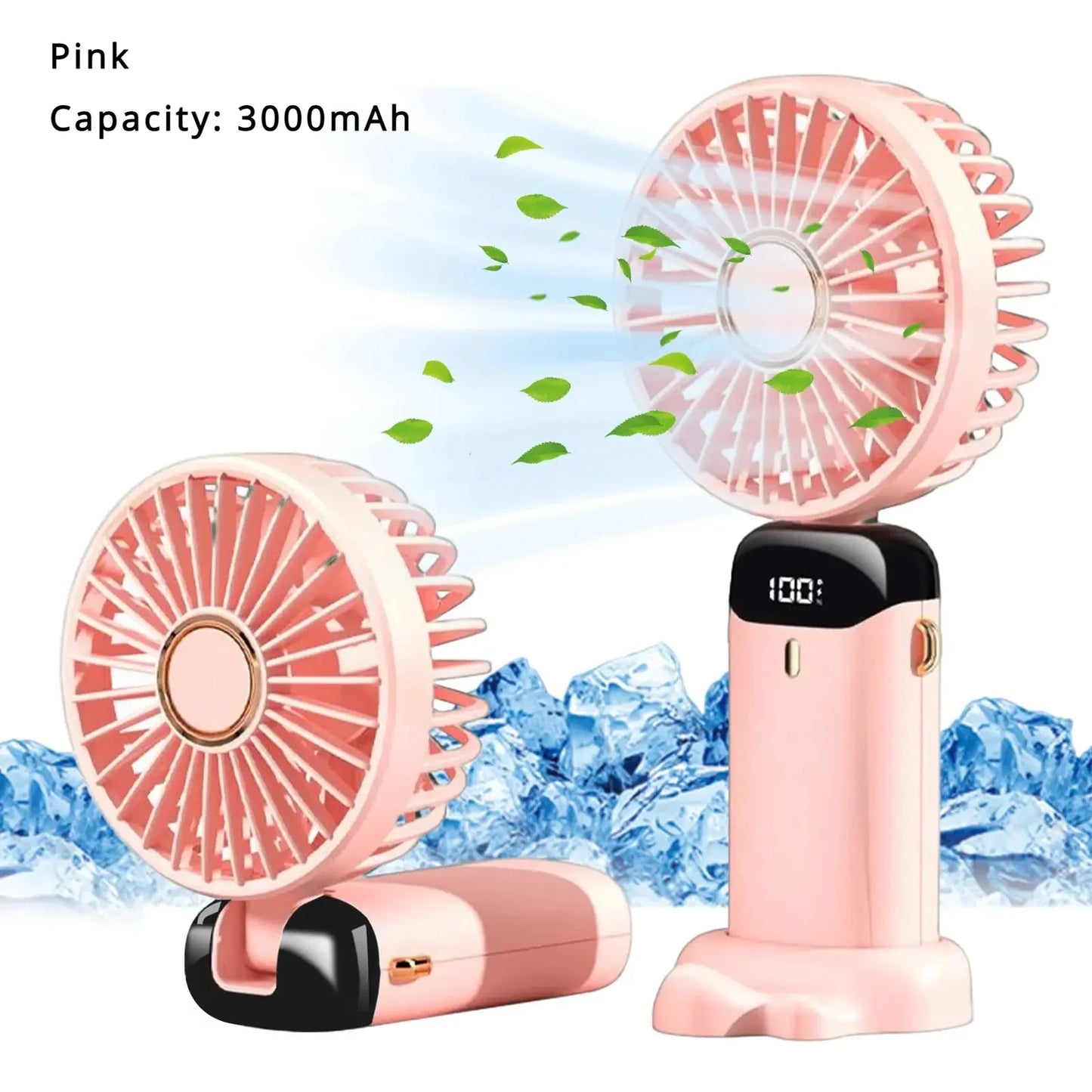 Mini ventilador de mano de 5000 mAh, inalámbrico, recargable por USB, portátil, con pantalla digital, soporte para teléfono, ventilador plegable de 5 velocidades para colgar en el cuello