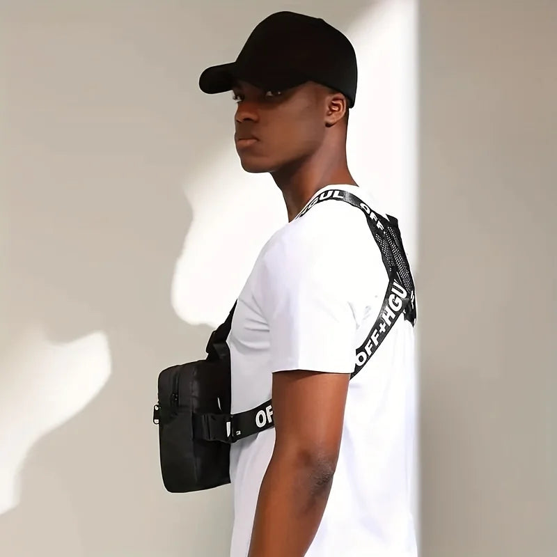 Bolsa de pecho de estilo para hombre, chaleco de aparejo táctico de dos correas para el pecho, bolsos para viajes, senderismo y deportes al aire libre