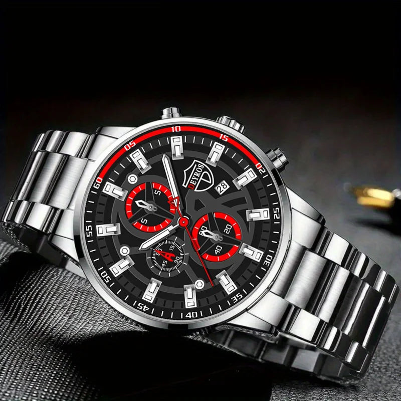 Juego de relojes para hombre, de acero inoxidable, de cuarzo, de lujo, para negocios y ocio.