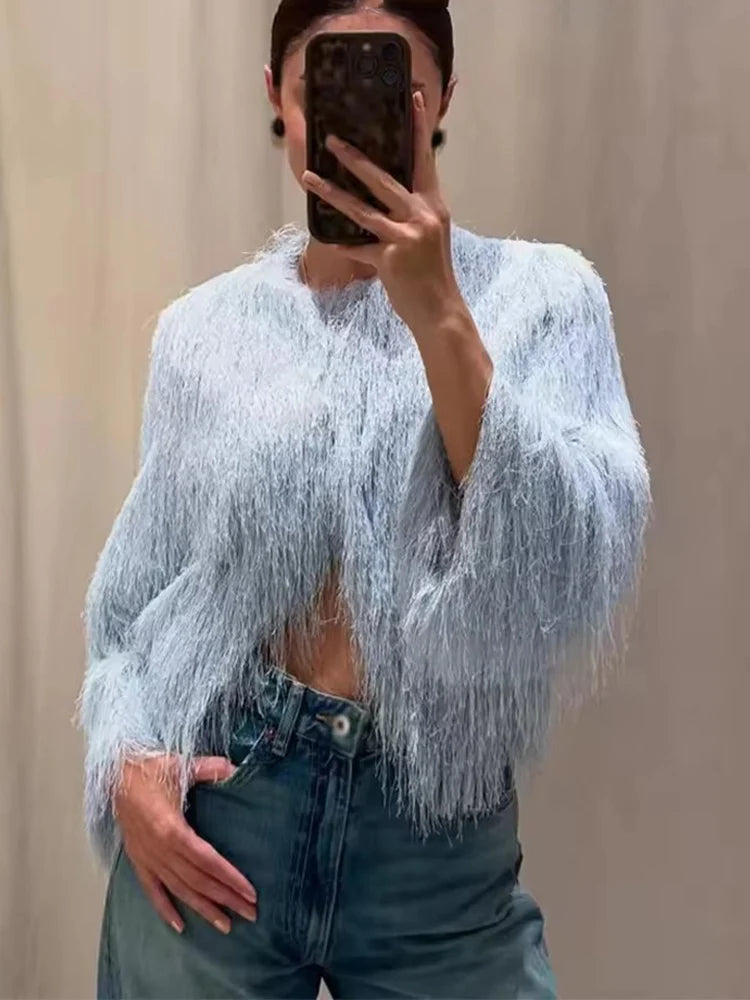Abrigos cortos con decoración de borlas para mujer, chaquetas con mangas para la muñeca a la moda para mujer, prendas de vestir exteriores informales elegantes para oficina
