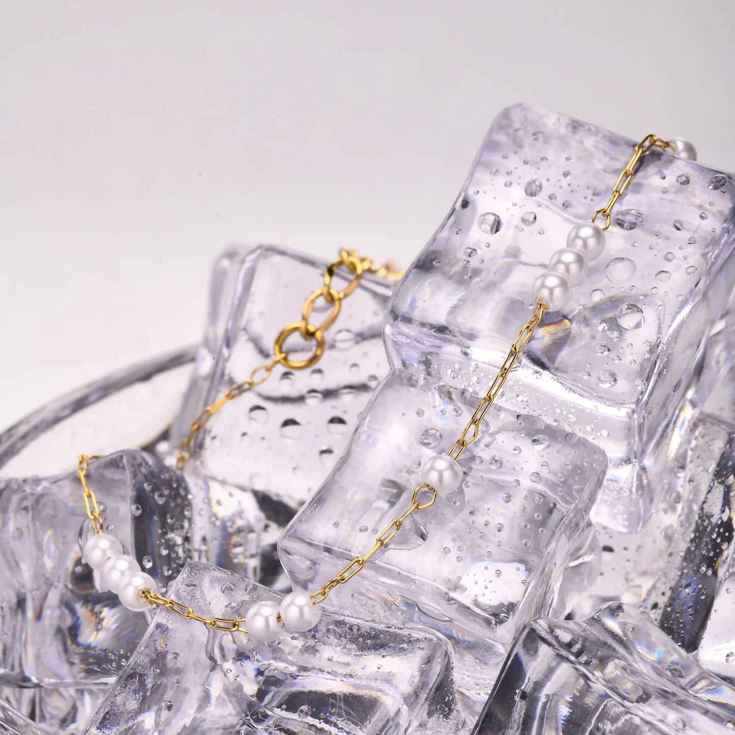 Pulsera de tobillo con perlas de acero inoxidable para mujer, cadena ajustable para el pie chapada en oro de 18 quilates, pulseras apilables para la pierna.