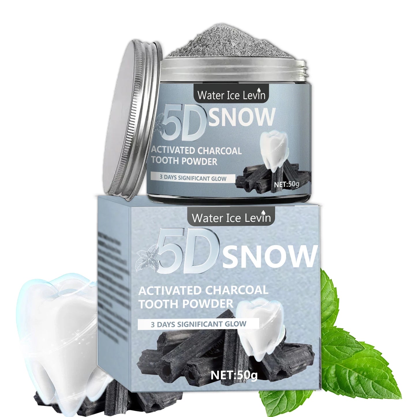 Polvo blanqueador de dientes de carbón, natural y limpieza profunda para hombres y mujeres, pasta dental diaria para aliento fresco