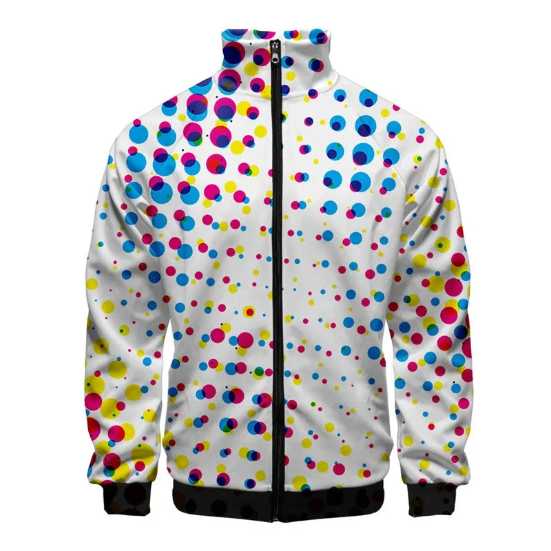 Chaqueta unisex con estampado de puntos coloridos para hombre y mujer, abrigo de manga larga con patrón de moda Pop, Tops de calle de gran tamaño, chaquetas con cremallera, primavera y otoño