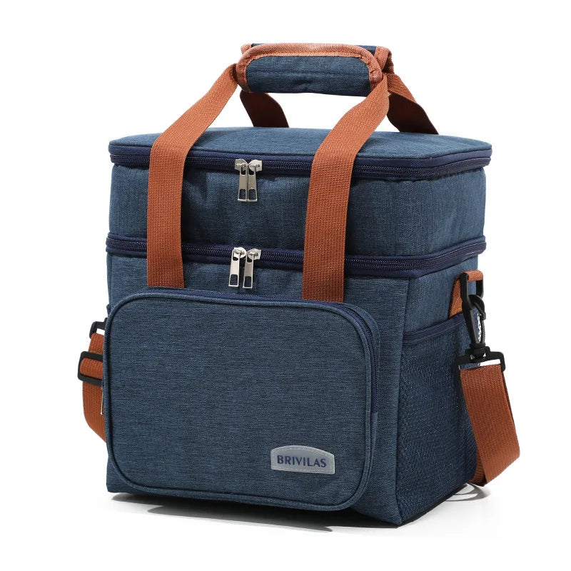 Bolsa de almuerzo de doble capa, de gran capacidad, con aislamiento térmico, a prueba de fugas, para hombres y mujeres