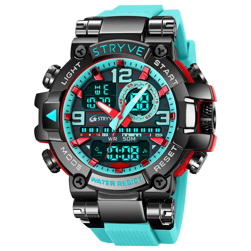 Relojes, reloj de moda para hombre, reloj resistente al agua hasta 5atm para hombre, correa de silicona con movimiento Digital-analógico de alta calidad