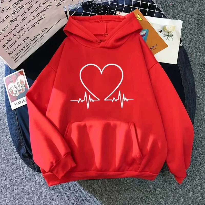Sudadera con capucha con estampado de corazón de amor para mujer Otoño Invierno diario Casual deportivo Sudadera con capucha mujer comodidad al aire libre Jersey suelto