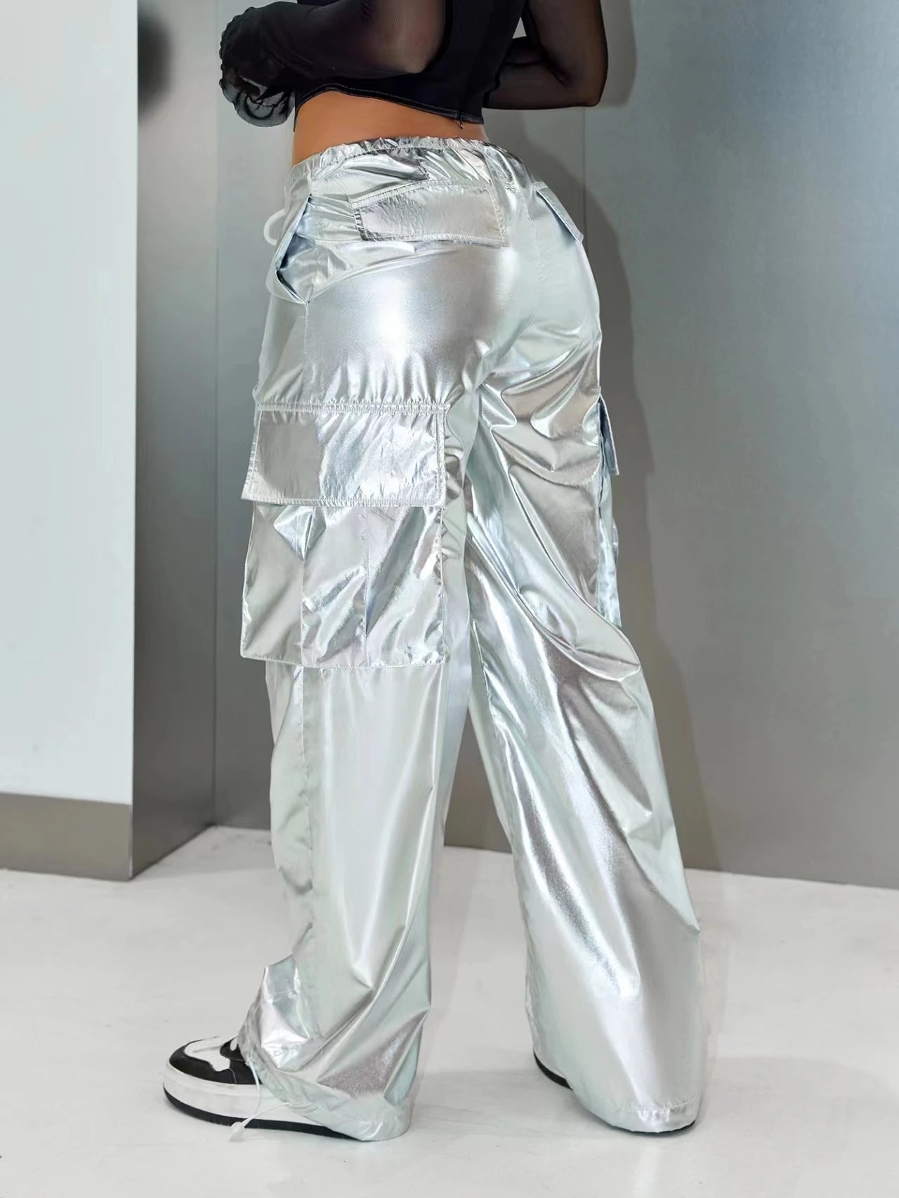 Pantalon para mujer de pierna ancha suelta Cargo Pantalones de paracaídas Trajes de festival