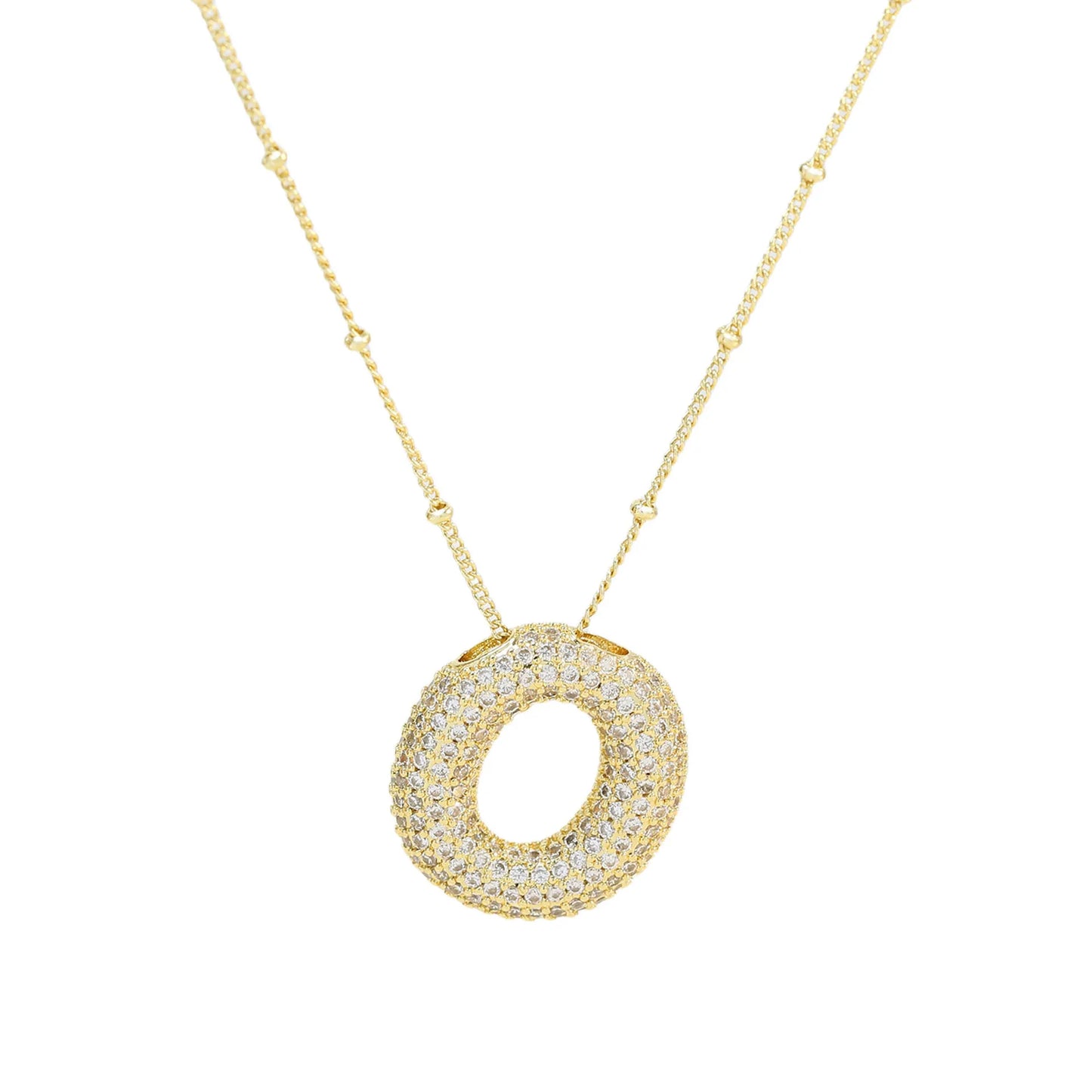 Collar con inicial de globo de circonita cúbica, colgante con letra burbuja del alfabeto AZ, chapado en oro y latón, para mujer, joyería de moda