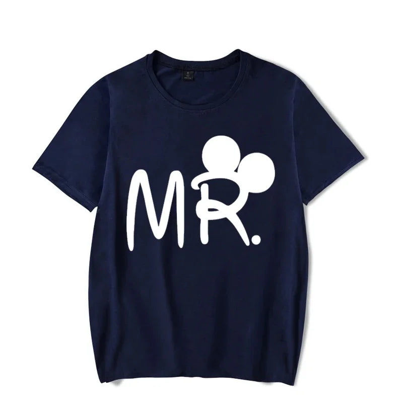 Camiseta de manga corta con estampado de ratón y dibujos animados de Mr. Mrs para parejas, camiseta de verano con estampado de letras, camiseta informal holgada para amantes, camiseta unisex