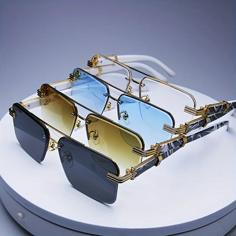 Gafas de sol sin montura de moda para hombre y mujer, populares, clásicas, cuadradas, pequeñas, para verano y viajes.