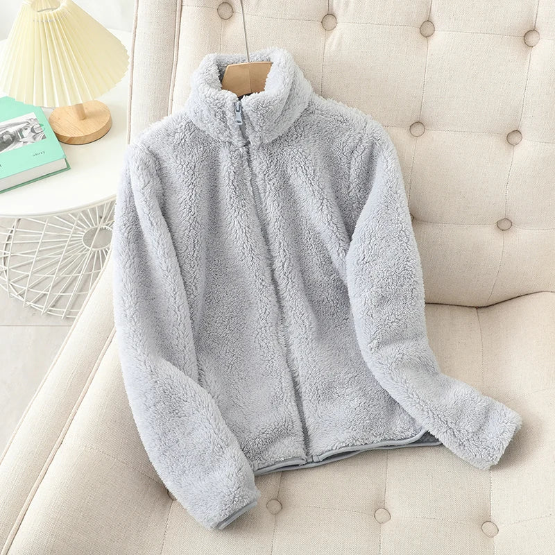 Abrigo de lana para mujer, chaqueta gruesa cálida de invierno, ropa de dos caras, abrigos de lana Coral de terciopelo de doble cara, chaquetas de lana Polar
