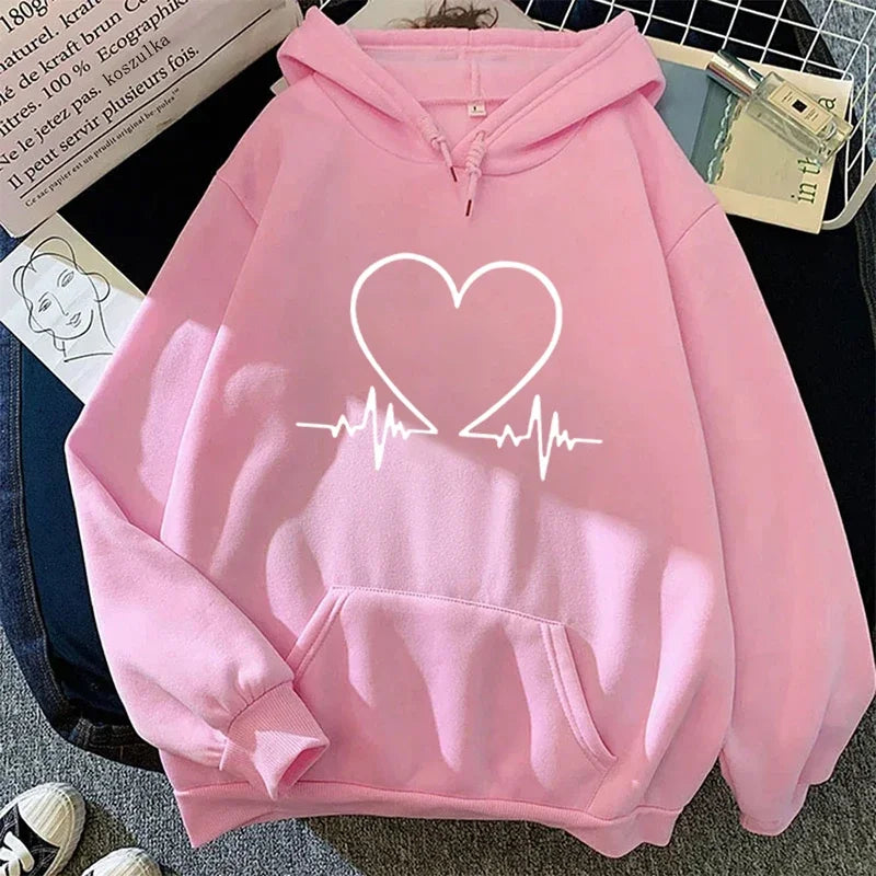 Sudadera con capucha con estampado de corazón de amor para mujer Otoño Invierno diario Casual deportivo Sudadera con capucha mujer comodidad al aire libre Jersey suelto