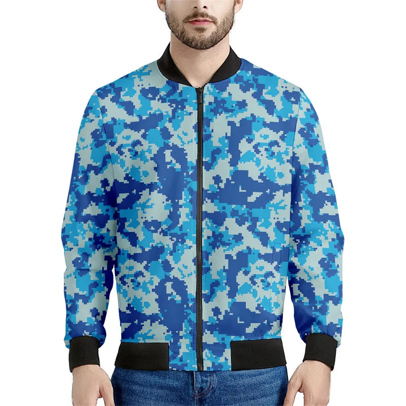 Chaqueta con patrón de camuflaje de mosaico para hombre, sudaderas casuales de manga larga con estampado , Chaquetas deportivas con cremallera, abrigo, Tops de calle