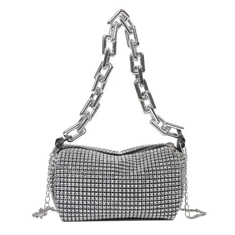 Bolso tipo cubo con diamantes de imitación, bolso de fiesta con cadena brillante, mini bolso cruzado para mujer