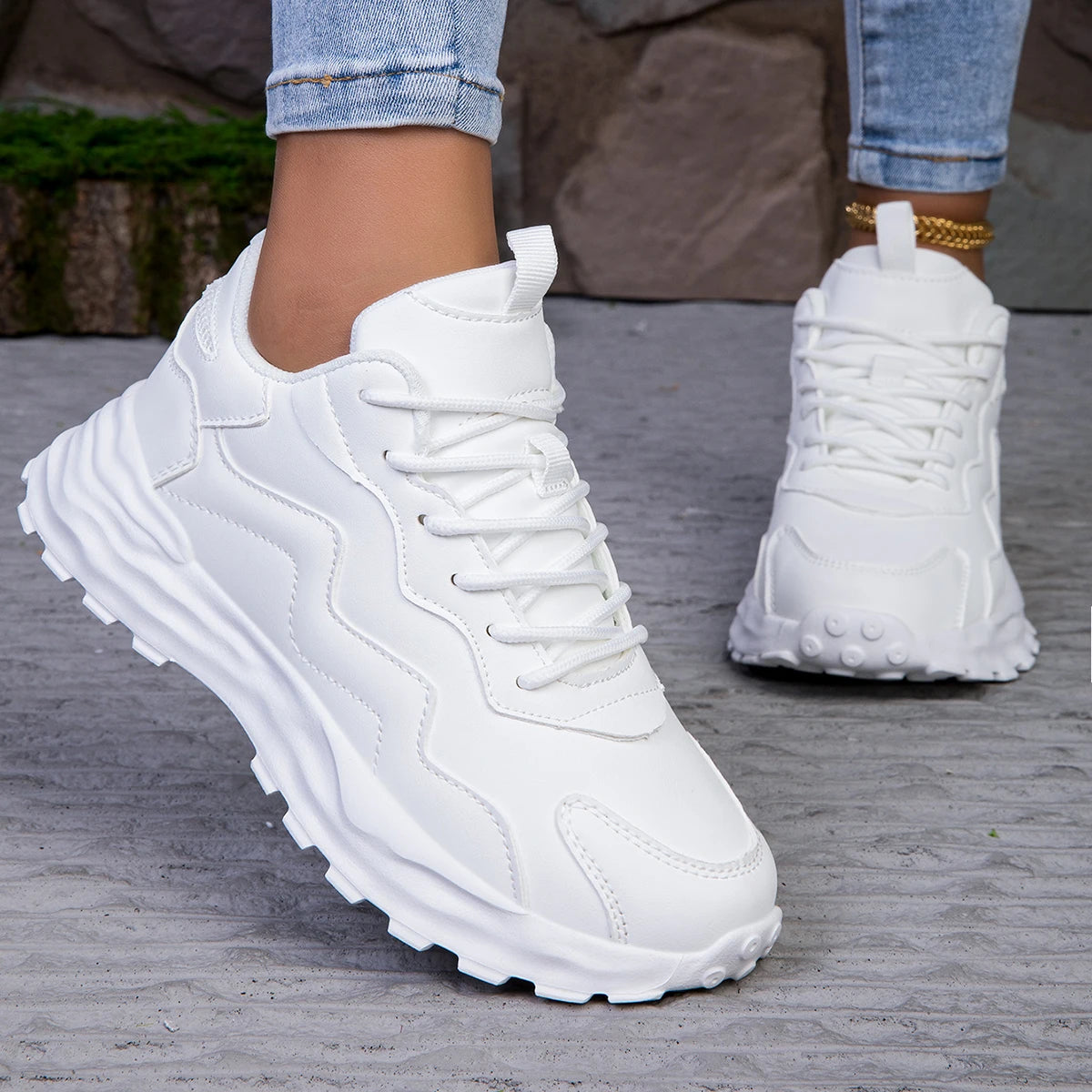 Zapatillas de deporte informales con plataforma vulcanizada para mujer, zapatos planos de malla transpirables para correr y caminar, calzado deportivo grueso